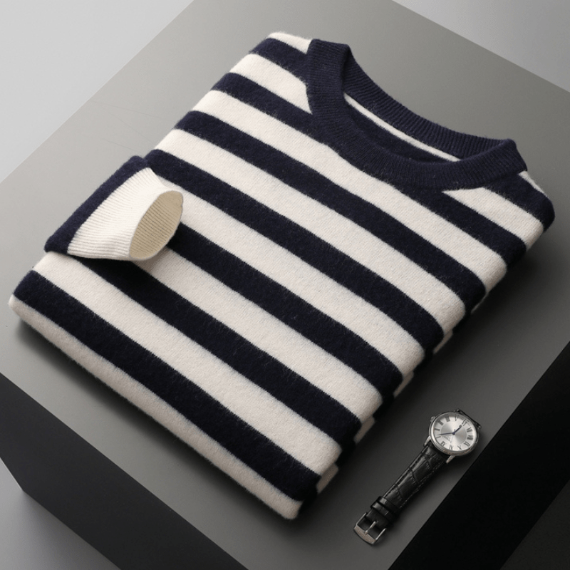 Men’s Mariner Stripe Sweater – Classic Crew Neck Long Sleeve Pullover