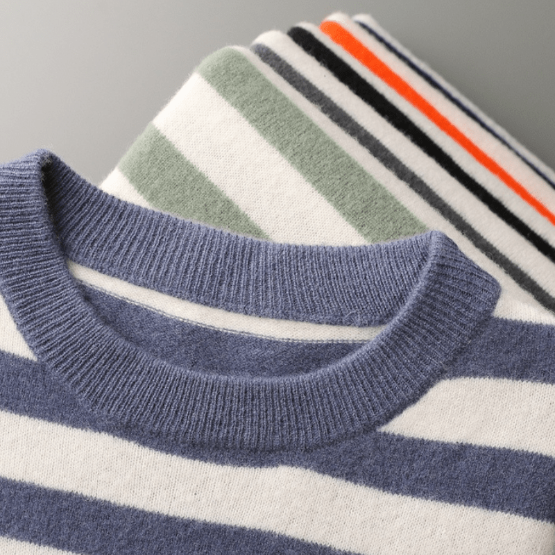 Men’s Mariner Stripe Sweater – Classic Crew Neck Long Sleeve Pullover