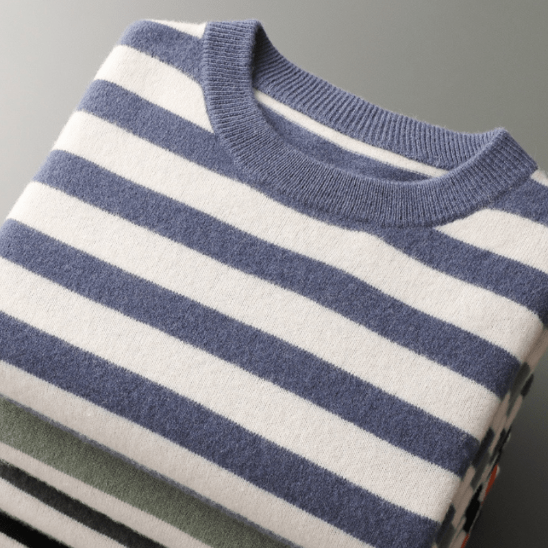 Men’s Mariner Stripe Sweater – Classic Crew Neck Long Sleeve Pullover