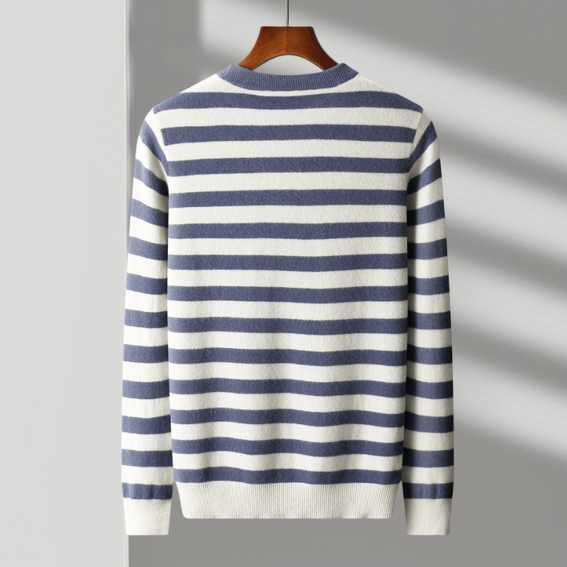 Men’s Mariner Stripe Sweater – Classic Crew Neck Long Sleeve Pullover
