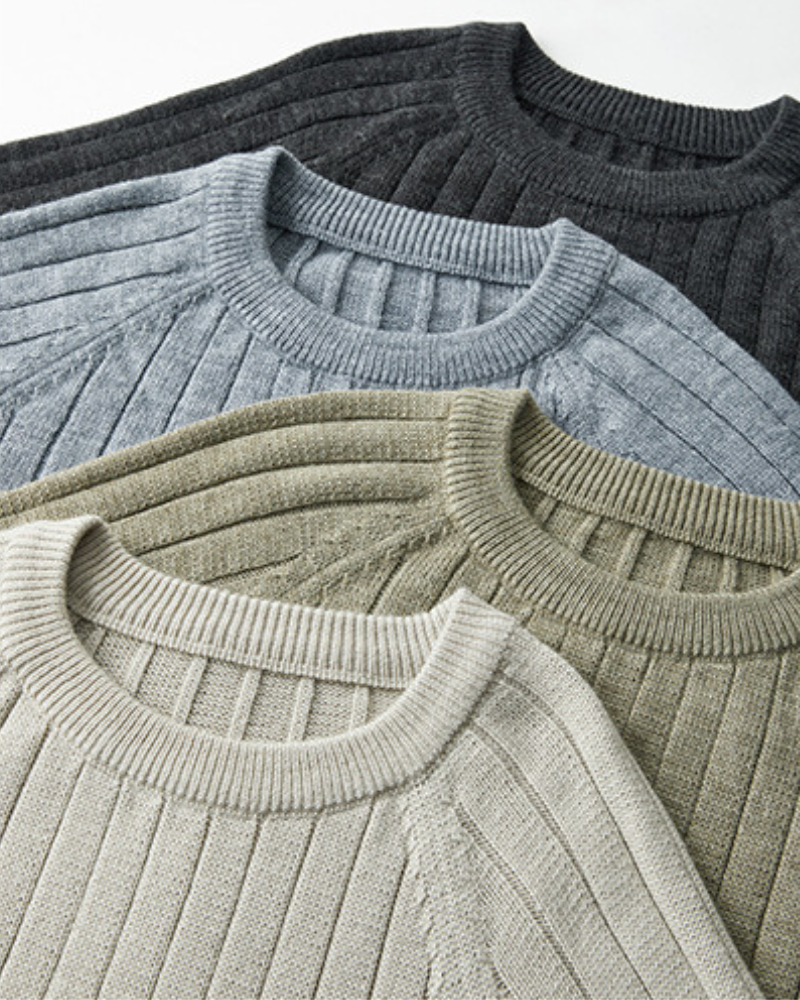 Men’s Classic Crew Neck Jumper – Ribbed Long Sleeve Pullover