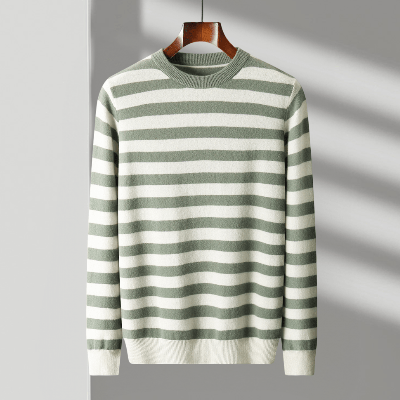 Men’s Mariner Stripe Sweater – Classic Crew Neck Long Sleeve Pullover