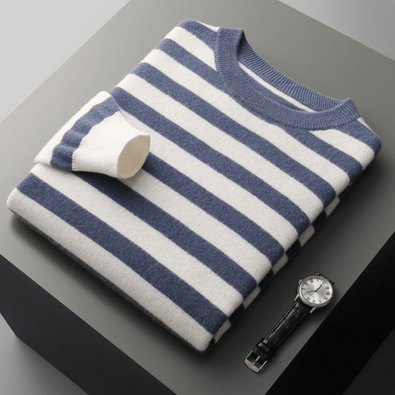 Men’s Mariner Stripe Sweater – Classic Crew Neck Long Sleeve Pullover