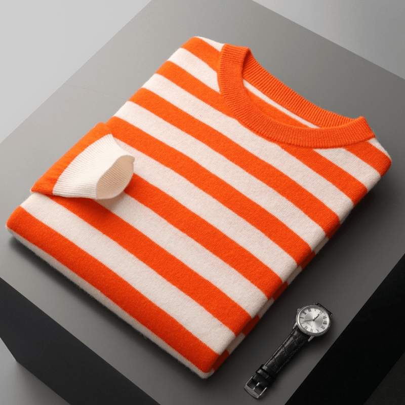 Men’s Mariner Stripe Sweater – Classic Crew Neck Long Sleeve Pullover