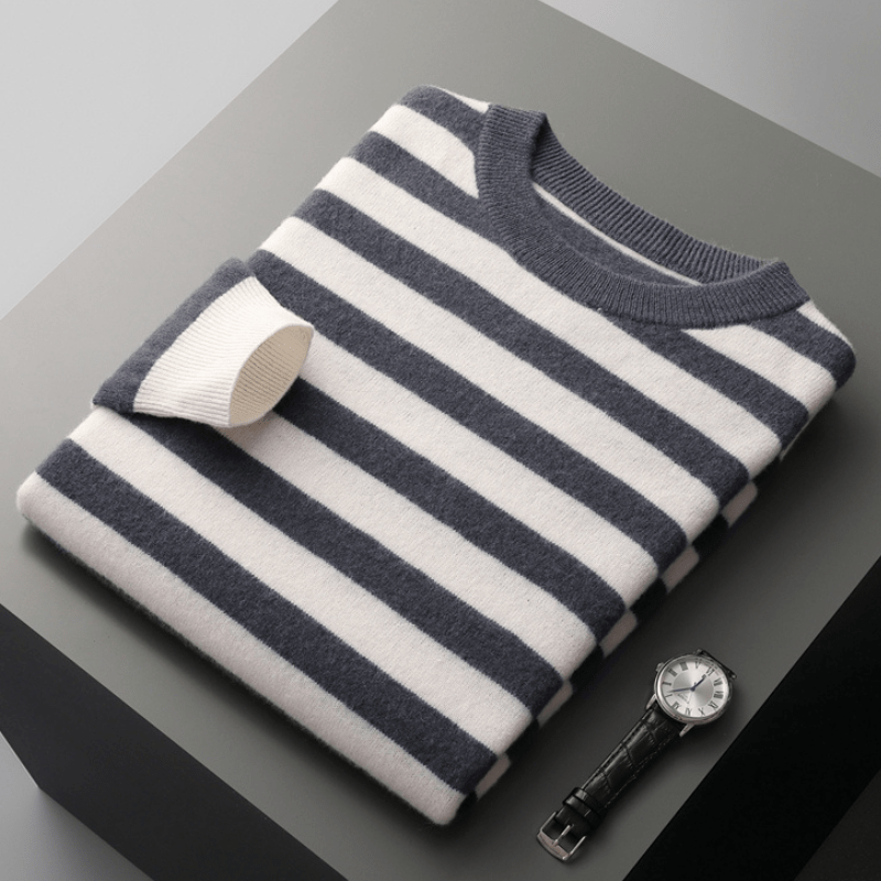 Men’s Mariner Stripe Sweater – Classic Crew Neck Long Sleeve Pullover