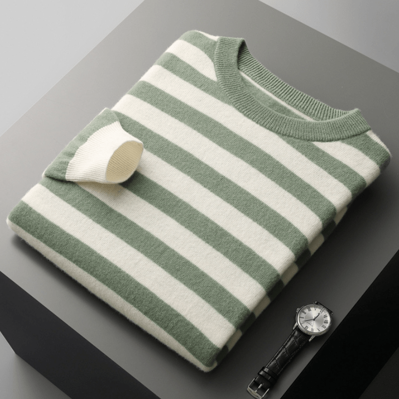 Men’s Mariner Stripe Sweater – Classic Crew Neck Long Sleeve Pullover