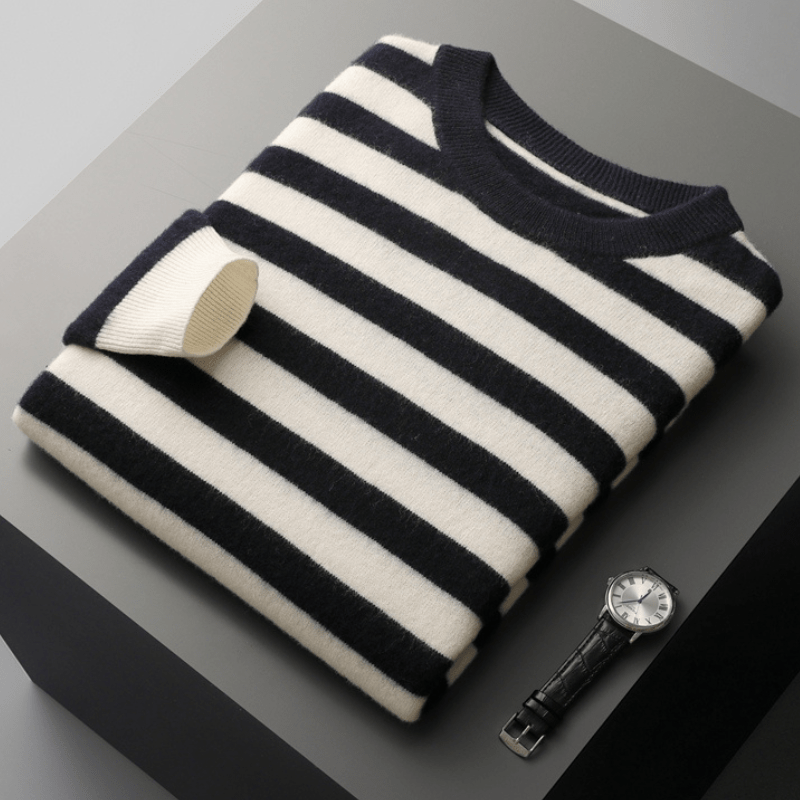 Men’s Mariner Stripe Sweater – Classic Crew Neck Long Sleeve Pullover