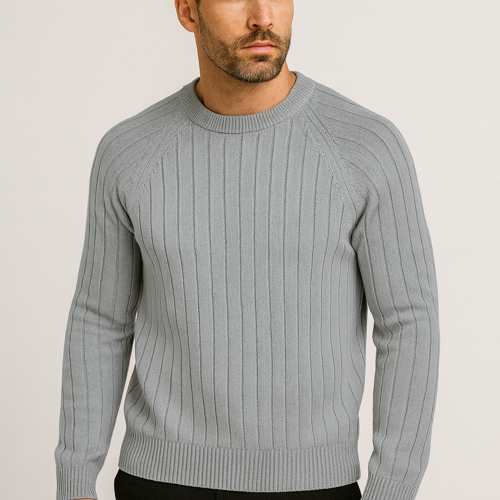 Men’s Classic Crew Neck Jumper – Ribbed Long Sleeve Pullover