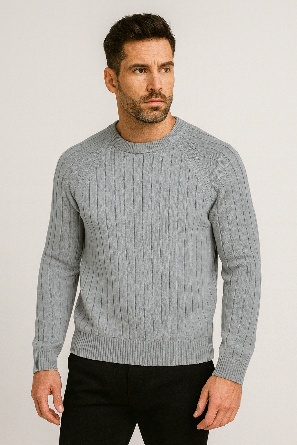 Men’s Classic Crew Neck Jumper – Ribbed Long Sleeve Pullover