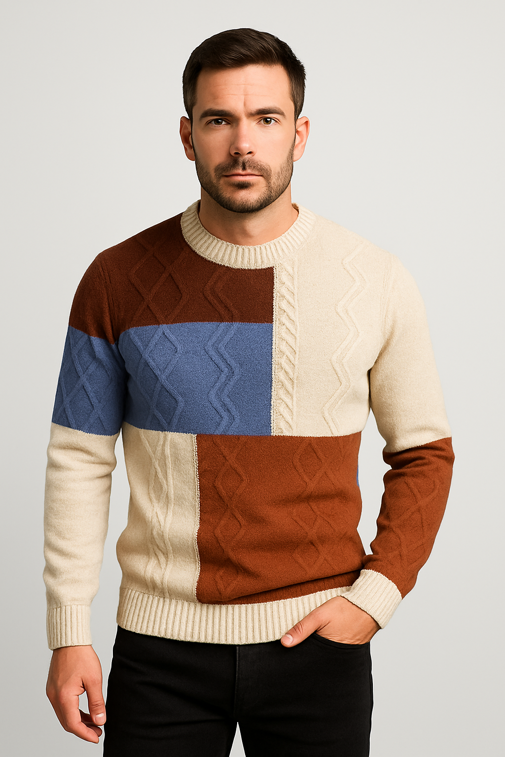 Men’s Casual Knit Sweater – Classic Crew Neck Long Sleeve Pullover
