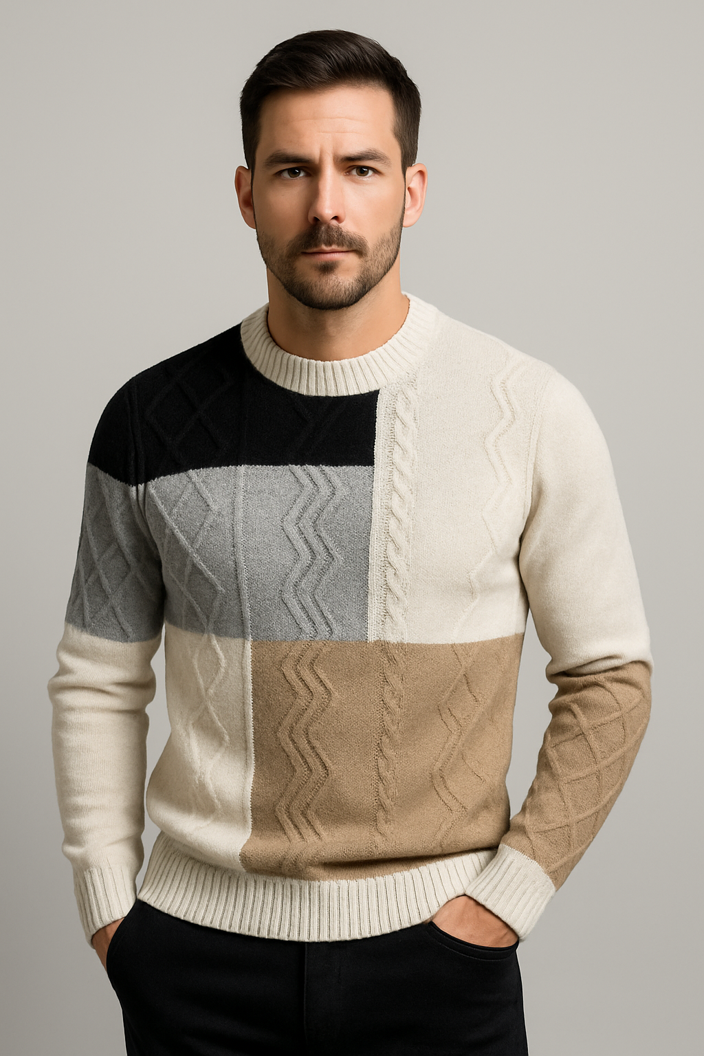 Men’s Casual Knit Sweater – Classic Crew Neck Long Sleeve Pullover
