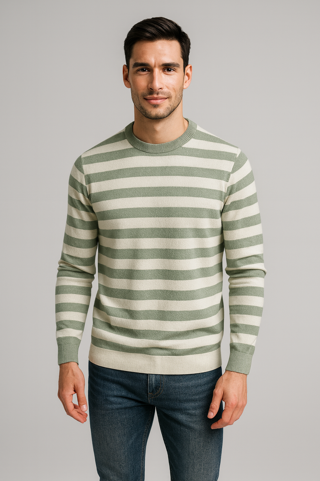 Men’s Mariner Stripe Sweater – Classic Crew Neck Long Sleeve Pullover