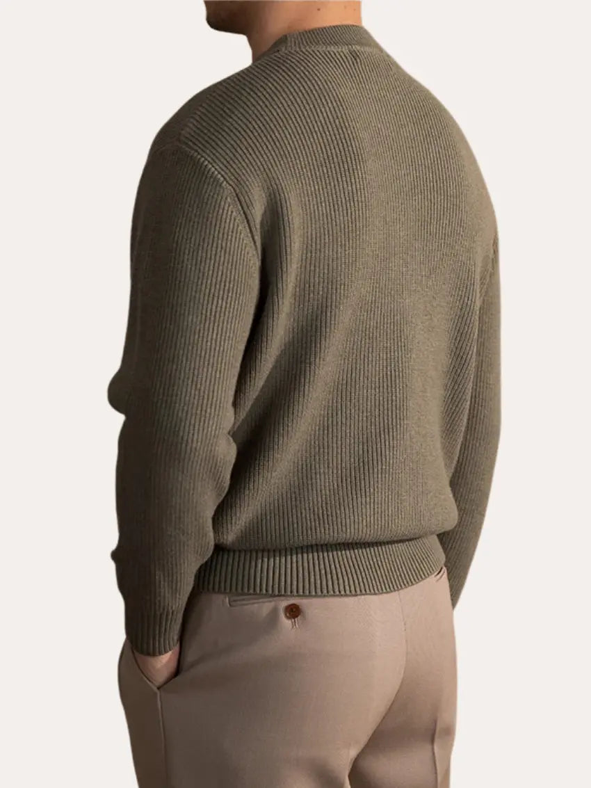 Men’s Olive Ribbed Crew Neck Jumper – Classic Long Sleeve Pullover